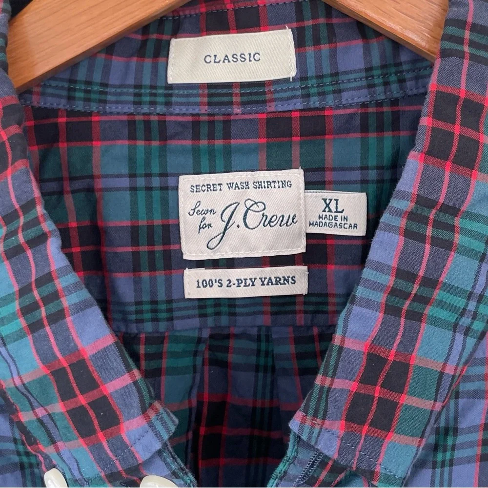 J Crew Secret Wash Cotton Poplin Shirt Long Sleeve Button Down Plaid XL